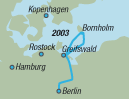 Karte: Reiseroute Rügen – Bornholm 2003