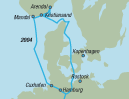 Karte: Reiseroute Wedel – Kristiansand 2004